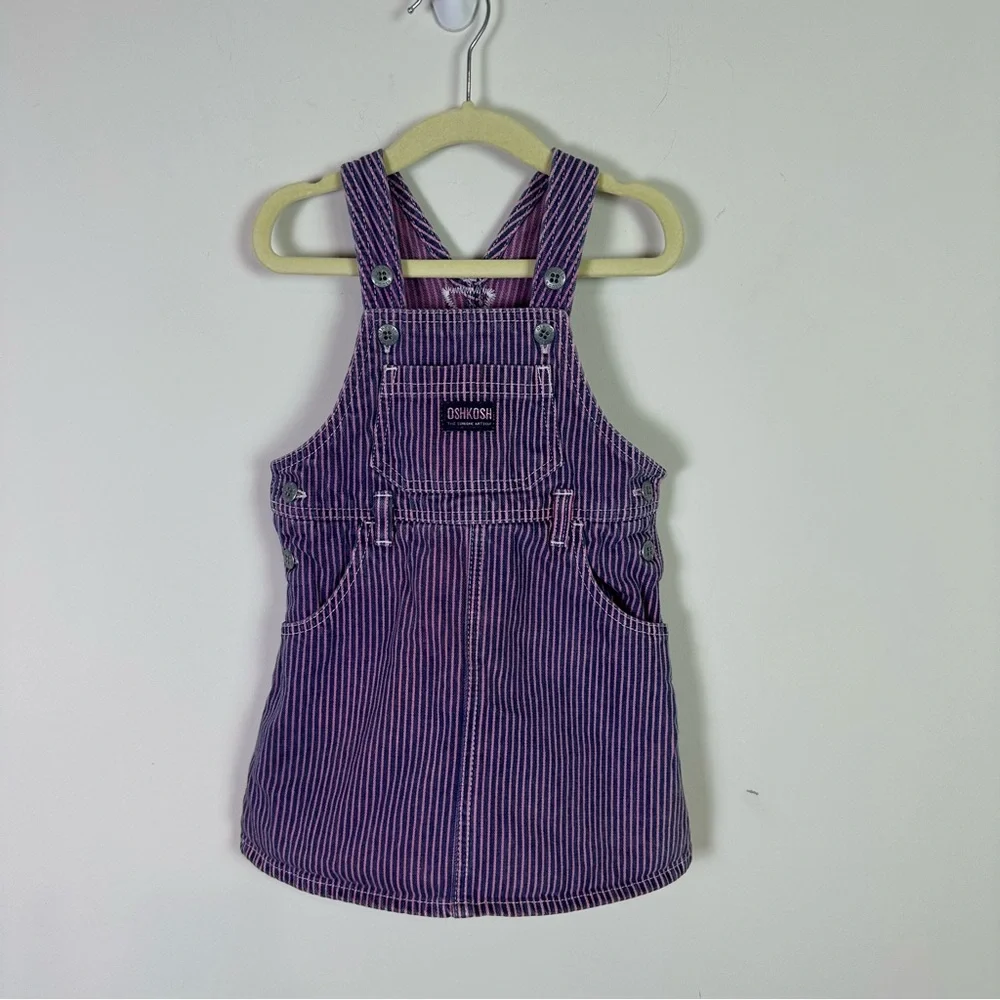Oshkosh B'Gosh Vintage Toddler Girl Skirtalls Pinstripe Denim Dress Size 2 T